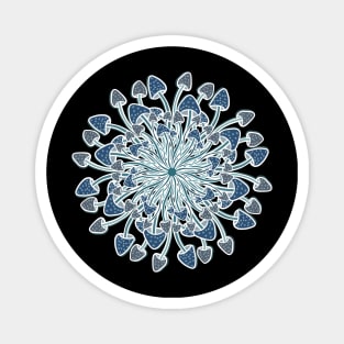 Mushroom mandala in blues and greys with a white glow Magnet